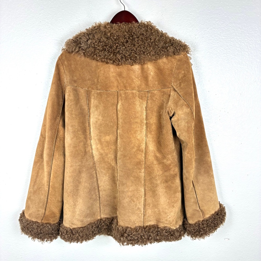 Vintage Womens Coat Sz L Penny Lane Genuine Leather Suede Fur Afghan Brown Boho - Picture 3 of 14